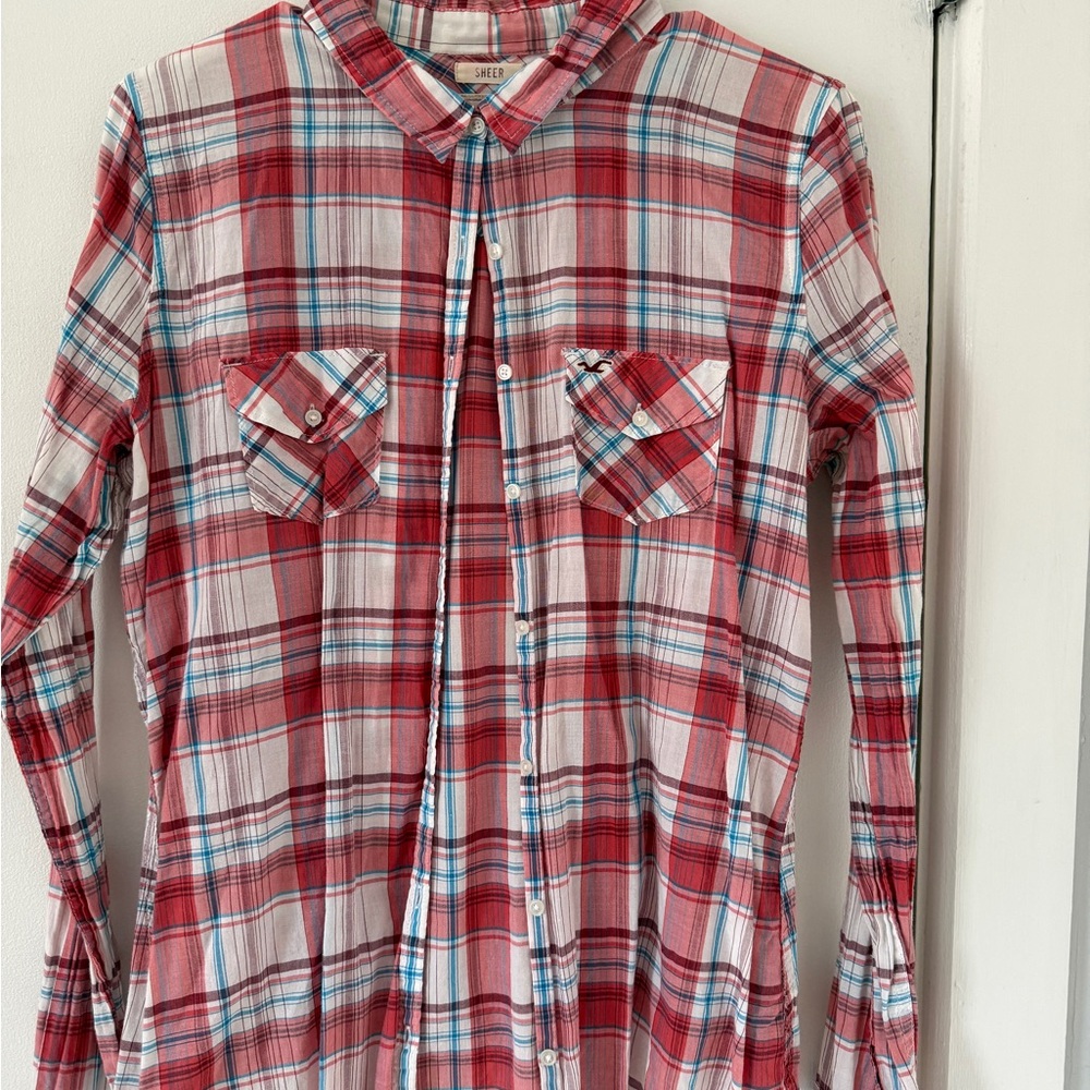 Vintage Hollister plaid button down top L 100% cotton like new